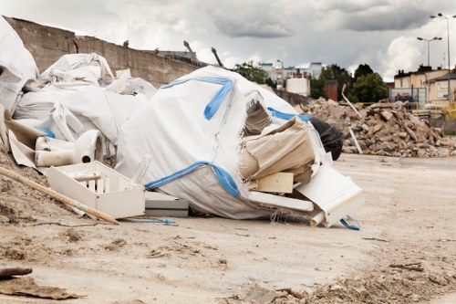 Hoarder clearance professionals assessing a cluttered living space