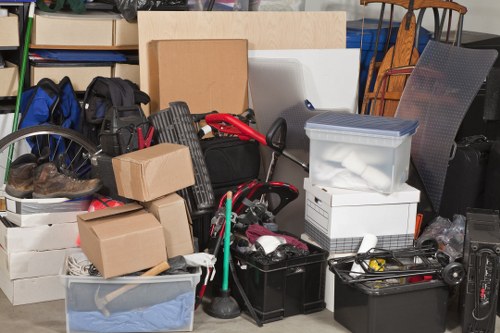 Professional removing clutter during hoarder clearance