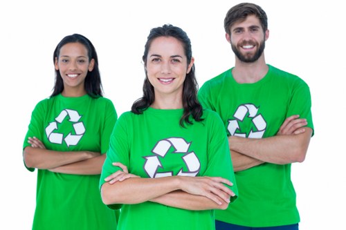 Hoarder clearance team organizing possessions